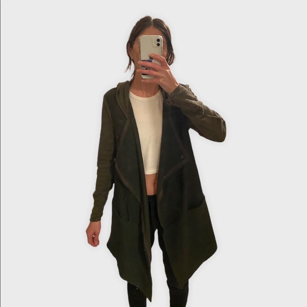 Free People Army Green Cardigan Lightweight Coat - Picture 2 of 10